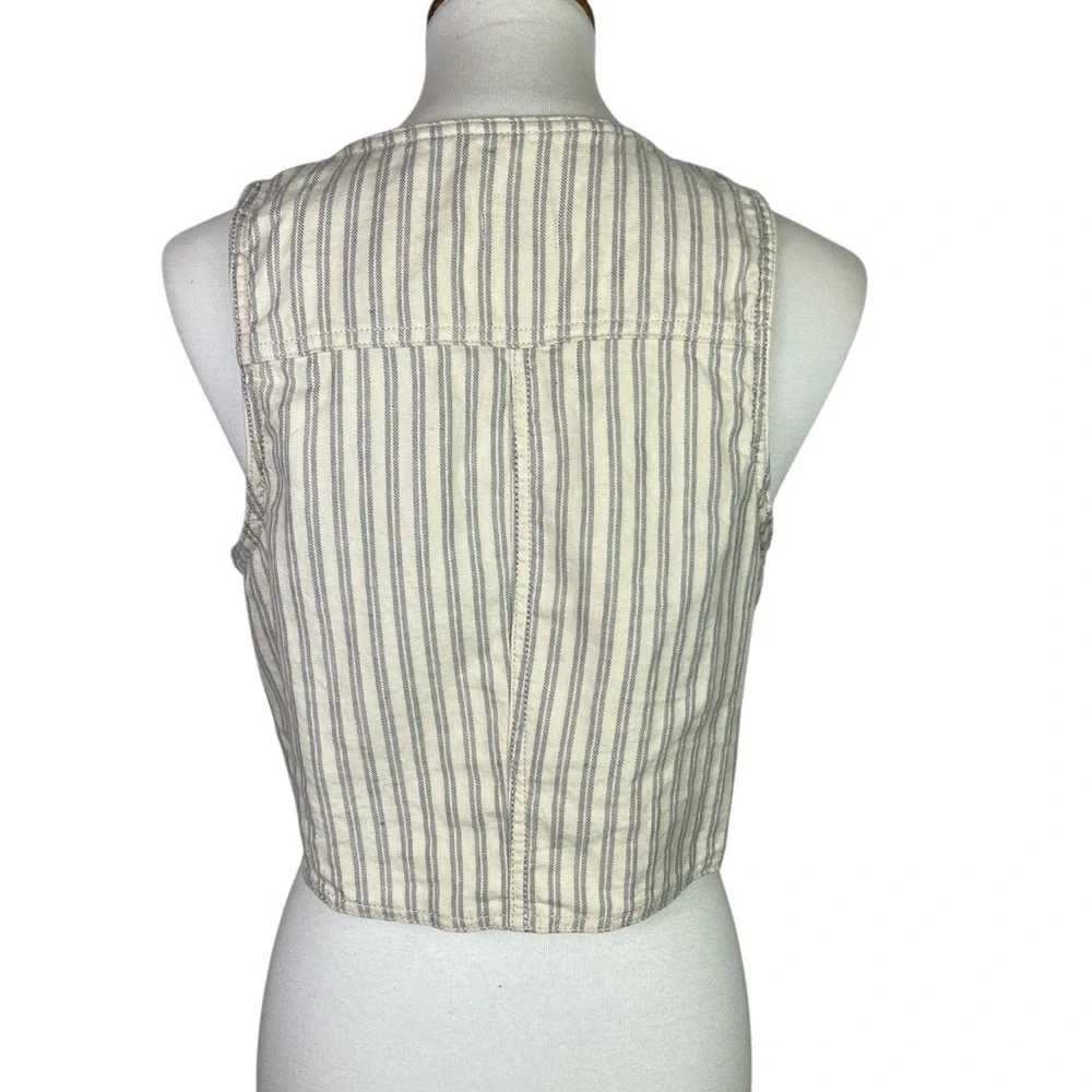 ANA A New Approach Linen Cotton Striped Button Front Vest Boho Women’s Size M - Picture 4 of 7